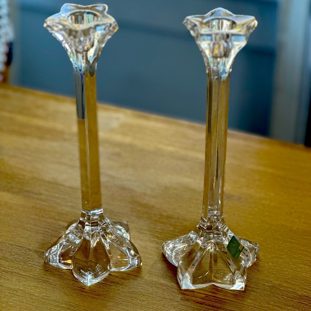 New Mikasa Crystal Flower Petal Candle Stick Holders